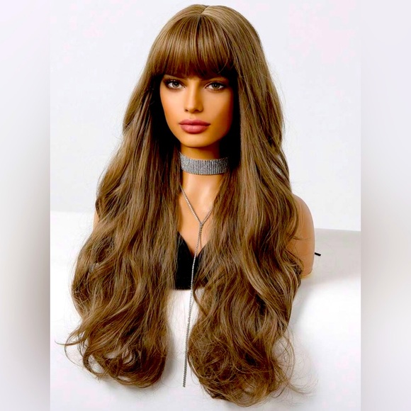 Brown, synthetic, fiber, long bang 28 inch wig - Picture 3 of 7